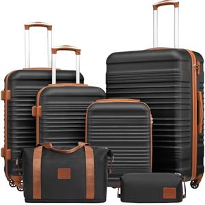 COOLIFE Set di Valigie Rigida 6 Pezzi, Set Valigie con Borsone da Viaggio Espandibile Palestra e Borsa da Toilette, Valigia con 4 Rotelle Girevoli360°e TSA Serratura