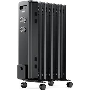 VonHaus Radiatore a Olio Elettrico 9 Elementi - Stufa ad Olio Portatile da 2000W, per Casa, Ufficio, Stanze - Termostato Regolabile, 3 Livelli di Calore, 4 Ruote, Cavo da 1,5 m (Nero)