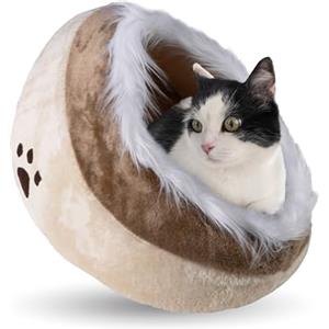 Crea ZAIRA - Cuccia per gatti Morbida Calda Lettino casa Letto Igloo Interno casetta cuccetta Chiusa per Gatto, Cani Piccoli, lettino Cuccioli.Nicchia nido per Gatti. (BEIGE)