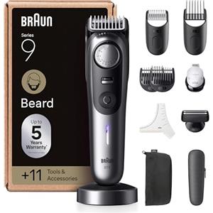Braun Regolabarba Uomo Series 9, Rasoio Elettrico Barba Braun, +11 Strumenti Da Barbiere, Lama ProBlade Affilata A Vita, 180 Min, Selettore Di Precisione Con 52 Lunghezze, Impermeabile, BT9545, Cromo