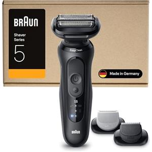 Braun Serie 5 Rasoio Elettrico Barba, Wet&Dry, Regolabarba Uomo, Rasoio Barba, 50 Min Di Utilizzo, +2 Accessori, Senza Fili, 100% Impermeabile, Regolabarba Braun, 52-N1650SI, Nero