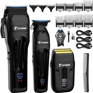 BESTBOMG Tagliacapelli Uomo Professionale Macchinetta per Capelli Senza Fili, Regolabarba Rasoiocapelli Trimmer Rasoio Elettrico Con Mantella da Barbiere e Pettine Limite