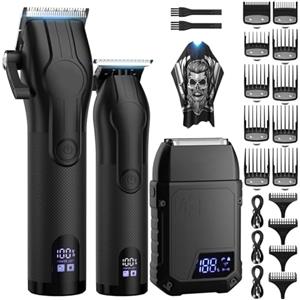 BESTBOMG Tagliacapelli Uomo Professionale Macchinetta per Capelli Senza Fili, Regolabarba Rasoiocapelli Trimmer Rasoio Elettrico Con Mantella da Barbiere e Pettine Limite