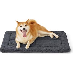 Bedsure Cuccia lavabile per cani di media taglia - 89x58 cm Cuscino per cani di media taglia con imbottitura in schiuma ad alta densità, materassino in peluche Sherpa lavabile, grigio scuro