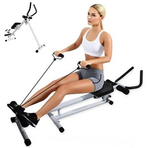 ZQXFZ Nuova Versione Multiuso vogatore pieghevole per casa e addominali attrezzi,2 in 1,Regolabile, doppia guida, silenzioso, Facilità d'uso,facile da montare.Vogatore per casaBianco panna.