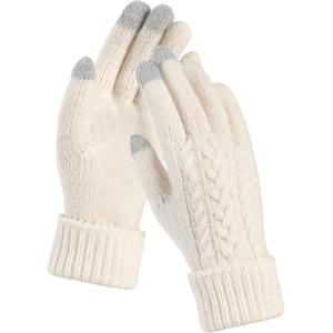 TRENDOUX Guanti Touch Screen Invernali Donna, Guanti Termici Donna in Pile Lavorati a Maglia, Guanti Lana Foderato Caldi per Neve Running Smartphone Ciclismo Sci Guida Escursionismo - Bianco