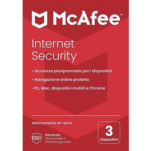 McAfee Internet Security 2022 | 3 dispositivi | Software di Protezione Antivirus e Sicurezza Internet | Windows/Mac/Android/iOS | Abbonamento di 1 anno | Via posta