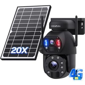 SHIWOJIA 20X Telecamera di Sorveglianza 4G Esterna, 6MP 360° PTZ Telecamera da Esterno Solare con Doppia Lente, Batteria Ricaricabile, 150m Visione Notturna a Colori, PIR Rilevamento Intelligente