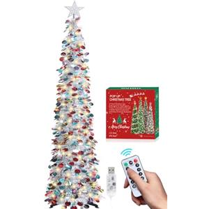 HMASYO Albero di Natale Artificiale a Paillettes 180cm con 100 Luci a LED Timer e Telecomando, Montaggio Istantaneo, Alimentazione USB - Decorazione per Interni Casa, Appartamento, Veranda, Feste