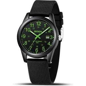 LN LENQIN Orologio da uomo, orologio da polso, impermeabile, design analogico, luminoso, quadrante calendario, moda da uomo, cinturino in silicone, A9-R015-Black Green, Classico