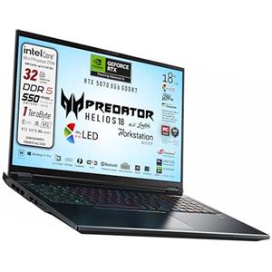 acer Predator Helios 18 Ai Portatile Gaming, Intel Ultra 9-275X, RAM 32Gb DDR5 SSD 1TB, Display 18 WQXGA 250Hz MINILED, GeForce RTX 5070 8Gb GDDR7, WI-FI6e, Win 11Pro, Ready to use