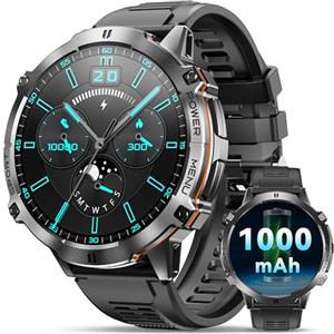 OUKITEL Smartwatch Uomo Orologio,1.73" AMOLED Militare Smart Watch Tracker Attività con Chiamate Bluetooth 1000mAh 100+ Sportive IP68 Impermeabile Cardiofrequenzimetro SpO2 per Android iOS