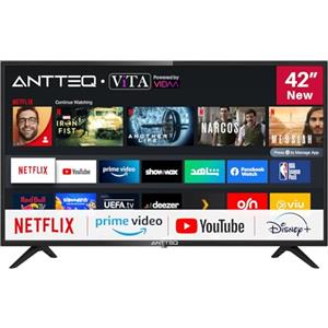Antteq AV42F3 Smart TV 42 pollici (106 cm) Televisore con Prime Video, Youtube, Wifi, Triple-Tuner DVB-T2 / S2 / C