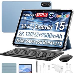 Blackview Mega 2 Tablet 12", Android 15, 36GB RAM 256GB ROM, Dual SIM 4G 5G WiFi, Fotocamere IA, 9000mAh, Widevine L1, GPS, con Tastiera, Mouse, Custodia, Penna
