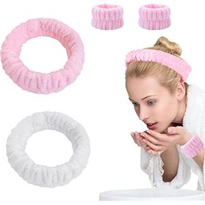 JCKD 2 Pezzi Fascia Viso 2Paia Fasce da Polso di Lavaggio Spa per Trucco e Lavaggio Viso Fascia Elastica per Spa Yoga Sport Doccia Viso Fascia da Avvolgere per Ragazze e Donne