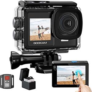 GOOKAM Action Cam WiFi 4K/60fps 24 MP Sports Camera con Touch Screen EIS Anti-Shake Fotocamera subacquea Impermeabile 40M, Microfono esterno 2x1350mAh Batterie