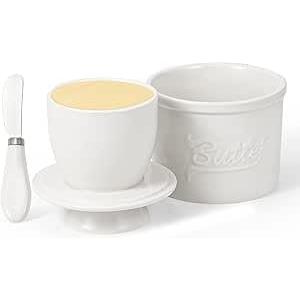 Grillix Grilix Porta Burro Francese, Burriera in Ceramica with Burro Coltello, con coperchio rotondo e linea di galleggiamento, per Tavolo da pranzo, Cucina, Piani di lavoro