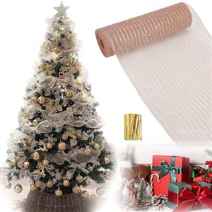 AIXIMA Natale Tinsel Ghirlanda, Ghirlande Metalliche Scintillanti,Ghirlanda Albero di Natale,Ornamenti Per Alberi Di Natale,Rotolo Di Rete Per Decorazioni Natalizie 26 Cm X 9,14 M (Oro Rosa)