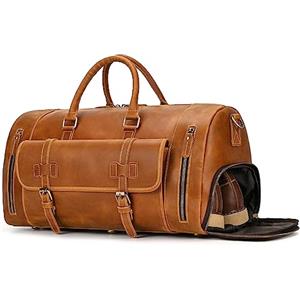 LUUFAN Borsa da viaggio in vera pelle per uomo Borsa da viaggio borsone in pelle di vacchetta ad alta capacità Borsa vintage da weekend (marrone scuro)