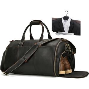 LUUFAN Borsa da viaggio in pelle pieno fiore Borsa porta abiti di grande capacità con scomparto per le scarpe, borse da viaggio Overnight Gym Sports Duffel Bags per gli uomini, marrone scuro