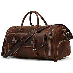 LUUFAN Borsa da viaggio in vera pelle per uomo Borsa da viaggio borsone in pelle di vacchetta ad alta capacità Borsa vintage da weekend (marrone scuro)