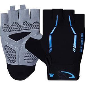 WESTWOOD FOX Guanti da ciclismo a mezza dita, unisex, imbottiti, per palmo, bicicletta, estate, equitazione, mountain bike, guanti antiscivolo, senza dita, per sport, escursionismo, palestra (XL, blu)