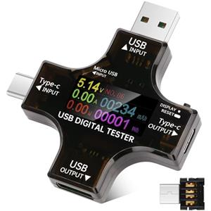 Fastsaw Tester di tipo C e USB 2 in 1, misuratore di potenza multifunzione DC 3,6-32 V 0-8 A, display LCD digitale IPS, supporto tensione multimetro, protocolli OTG e ricarica rapida multipla