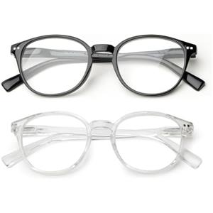OKH Rotondi PC Occhiali da Lettura Presbiopia Anti Luce Blu con Lenti Uomo Donna Vintage(Nero+Trasparente, +2.50)