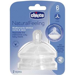 Chicco Set di 2 Tettarelle, Compatibili con Biberon Natural Feeling, 6 Mesi+, Flusso Pappa, Allattamento istintivo, Tettarelle con Doppia Valvola Anticolica, In Silicone Soft Sense, Traparente