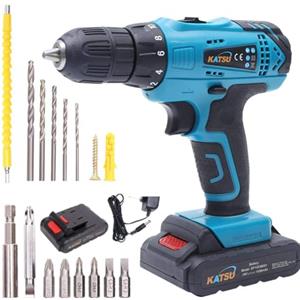 KATSU Tools KATSU Trapano avvitatore a batteria da 18 V con kit accessori + asta flessibile + punta doppia + 5 punte + 6 punte per cacciavite con 1 prolunga + 2 batterie da 1,5 Ah + caricabatterie