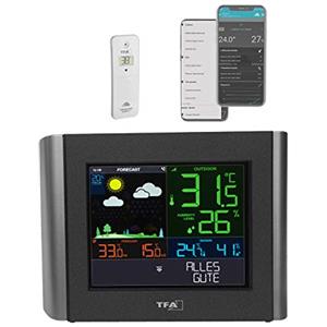 TFA Dostmann stazione meteo WLAN VIEW METEO, 35.8000.01, previsioni meteo professionali, VIEW App gratuita, allarmi regolabili, punto di rugiada, indice di calore, nero
