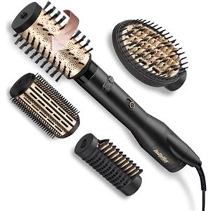 BaByliss AS970E Spazzola Rotante Da 650W, Funzione Ionica Anti-Crespo, 4 Accesori per Asciugare e Modellare, 2 Temperature + Tasto Aria Fredda, Nero e Oro