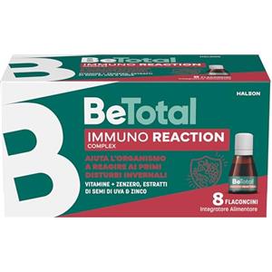 Be-Total Immuno Reaction, Integratore Alimentare Supporto per le Difese Immunitarie, con Vitamina C, B6, Zenzero, Acerola, Adulti, 8 Flaconcini