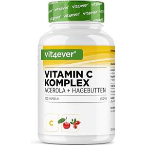 Vit4ever Complesso naturale di vitamina C - 300 capsule in una confezione da 5 mesi - Estratto di acerola e di rosa canina con 400 mg di vitamina C per dose giornaliera - Altamente dosato - Vegano