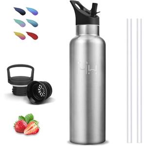 Grsta Borraccia Termica, 500ml Borraccia Bambini, Senza BPA, Borraccie con Cannuccia, Senza Perdite, Borraccie Metallo, Facile da Trasportare, Doble Aislamiento, Borracce per Ufficio, Campeggio, Scuole