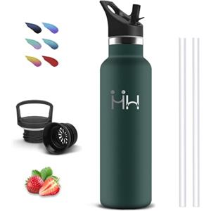 Grsta Borraccia Termica, 750ml Borraccia, Senza BPA, Borraccie con Cannuccia, Senza Perdite, Bottiglia Termica, Borraccie Acciaio Inox, Doble Aislamiento, per Trekking, Campeggio, Corsa, Palestra, Verde