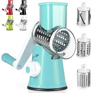 Dreamhigh® Taglia Verdure Manuale, Mandolina per Verdure con 3 Acciaio Inox Pale Tamburo, Forte Aspirazione, Grattugia Verdure, per Cucina Verdure, Patate, Carote, insalate, Tritatutto