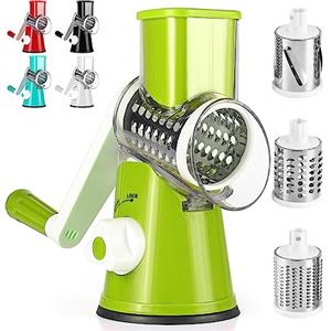 Dreamhigh® Taglia Verdure Manuale, Mandolina per Verdure con 3 Acciaio Inox Pale Tamburo, Forte Aspirazione, Grattugia Verdure, per Cucina Verdure, Patate, Carote, insalate, Tritatutto