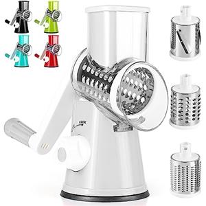 Dreamhigh® Taglia Verdure Manuale, Mandolina per Verdure con 3 Acciaio Inox Pale Tamburo, Forte Aspirazione, Grattugia Verdure, per Cucina Verdure, Patate, Carote, insalate, Tritatutto