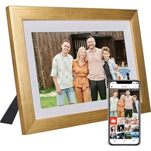 VONDRA Cornice digitale WiFi in legno naturale 32 GB Digital Photo Frame Touch Screen IPS 10,1 Rotazione automatica Supporto USB/SD Cornice digitale Condividi foto con cornice (oro)