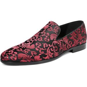 YFFUSHI Loafers Uomo Lusso Ricamati Scarpe Basse Comfort Mocassini Uomo da Guida Barca Classic, Rosso, 40