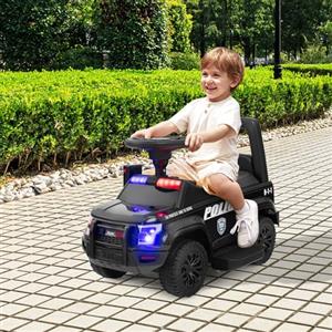 RELAX4LIFE Macchina Elettrica della Polizia per Bambini 6V, Velocità 3 km/h con Megafono Musica Sirena Lampeggianti e Fari, Porta USB,5-5 Anni,Portata 25 KG (NERO)