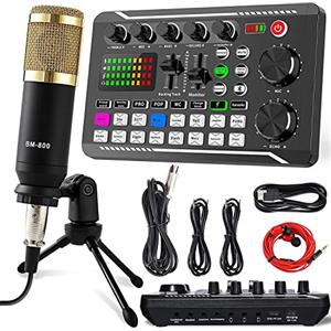 ALLWIN Scheda audio live e interfaccia audio con effetti mixer DJ e cambia vocale, mixer audio stereo Bluetooth F988, per streaming live Youtube, PC, studio di registrazione (‎Streaming Microphone kit)