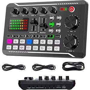 ALLWIN Scheda audio live e interfaccia audio con effetti mixer DJ e cambia vocale, mixer audio stereo Bluetooth F998, per streaming live Youtube, PC, studio di registrazione (Live Sound Card)