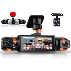 Rimoody FHD 4 Canali Dashcam Auto 360°, 4 Telecamera HD 1080P Anteriore e Posteriore Sinistra Destra, 3.16 Pollici Schermo IPS Dash Cam con Visione Notturna 8 IR/Loop Video/24H Parcheggio Monitor