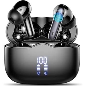xinwld Cuffie Bluetooth, Auricolari Bluetooth 5.4 Stereo HiFi con 4 HD Mics, Mini Cuffie Wireless Cancellazione Rumorecon, Cuffiette Bluetooth per Androide/iOS, USB-C, Earbuds IP7 Impermeabili 40 Ore, Nero