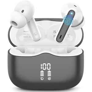 xinwld Cuffie Bluetooth 5.3 Senza Fili con 4 ENC Mic, Bassi Profondi, 40 Ore di Autonomia, Cancellazione del Rumore, IP7 Impermeabile, Indicatore LED, Grigio Scuro