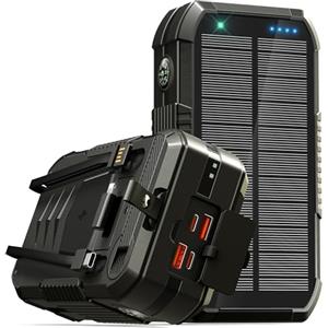 Tnibition Power Bank Solare 70000 mAh: PD 30 W USB C Power Bank Ricarica Rapida con 2 cavo integrato, 15W Ricarica Wireless, Manovella, Spie luminose a LED, Torcia, Batterie Esterne per Cellulare