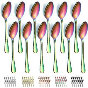 Evanda Cucchiai da Zuppa in arcobaleno 12 pezzi 18,5cm, acciaio inossidabile placcato titanio arcobaleno cucchiai da tavola, cucchiai da minestra, facile da pulire, lavabile in lavastoviglie