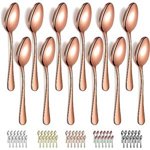 Evanda Cucchiai da Zuppa in oro rosa 12 pezzi 18,5cm, placcatura in titanio oro rosa cucchiai da tavola in acciaio inossidabile, cucchiai da minestra, facile da pulire, lavabile in lavastoviglie